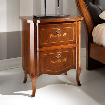 Comodino Sonia con intarsi floreali e gambe curve