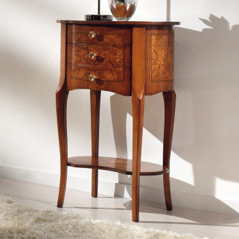 Tavolino 3 cassetti frassino con intarsi raffinati