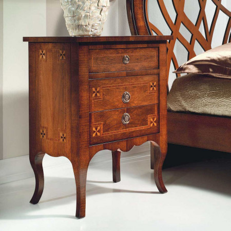 2 comodini stelline 3 cassetti, legno intarsiato