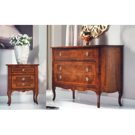 Comodini stelline 3 cassetti con intarsi legno