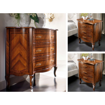 Gruppo epoca 700 comò in legno di noce con intarsi