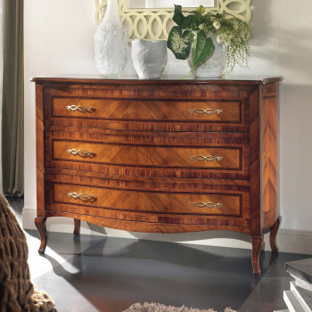 Comò 700 con tre cassetti e intarsi in legno