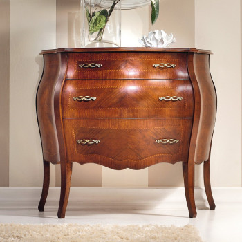 Comoncino bombato filetti e radica noce con maniglie eleganti