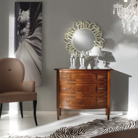 Comoncino sagomato noce 3 cassetti in ambiente moderno