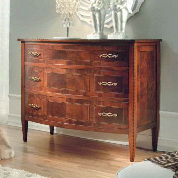 Comò sagomato e filettato con dettagli in legno di noce