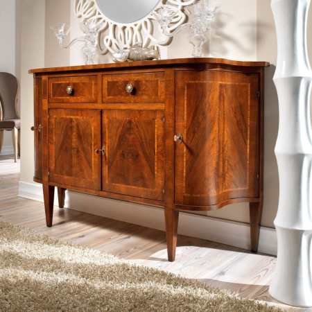 Credenzina sagomate in legno con intarsi in noce
