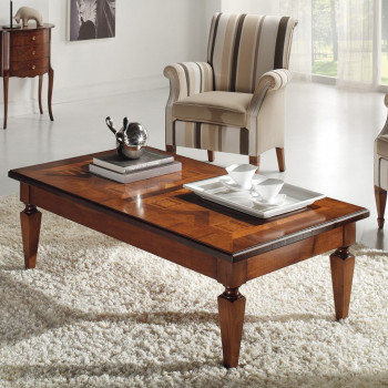 Tavolino da salotto con piano intarsiato geometrico