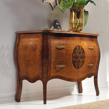 Comoncino intarsiati con dettagli in legno e maniglie