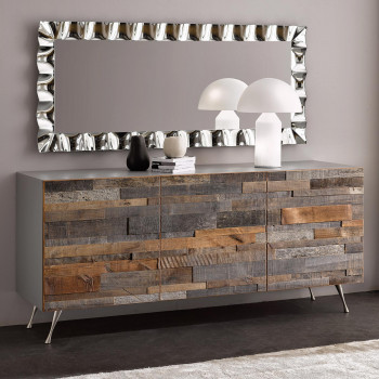 Madia moderna con ante a mosaico di legni antichi