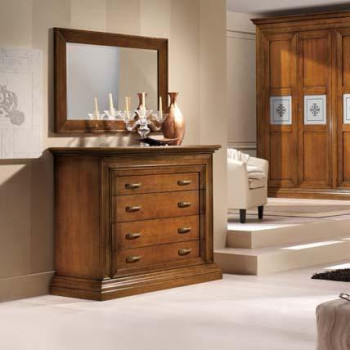 Comò quadro con 4 cassetti in legno classico