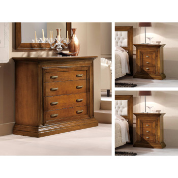 Trittico in legno con comò e 2 comodini, noce tanganica