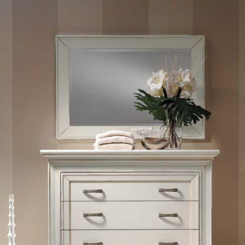 Specchiera rettangolare su cassettiera con cornice legno