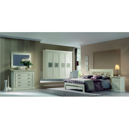 Camera da letto completa di armadio con testiera decorata