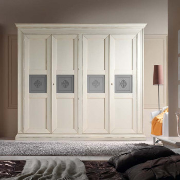 Armadio 4 ante con vetro serigrafato, dettaglio floreale