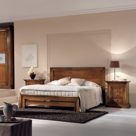 Letto con testata liscia e pediera giroletto, legno toulipier