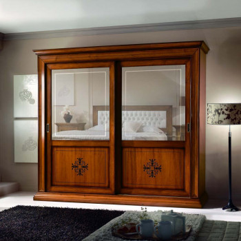 Armadio 2 ante scorrevoli specchi serigrafati, dettaglio frontale