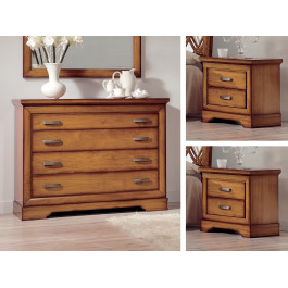 Comodino a 2 cassetti legno noce tanganica con specchio