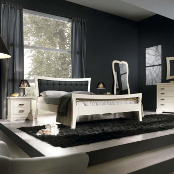 Letto laccato con testata imbottita, dettaglio ecopelle