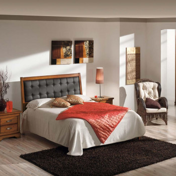 Letto testata imbottita e giroletto, legno noce