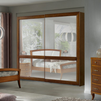 Armadio 2 ante scorrevoli tutto specchi, dettaglio cornice in legno