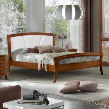 Letto matrimoniale in legno con testata imbottita Swarovski