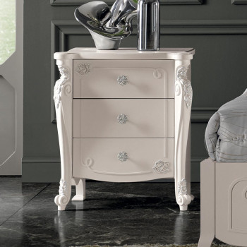 Comodino stella con 3 cassetti, dettagli intagliati