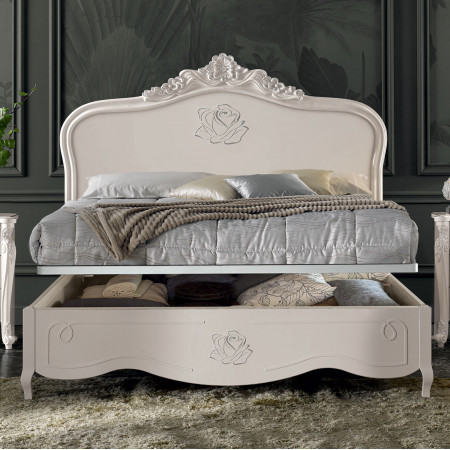 Letto Stella in legno con rosa, testata decorata, contenitore