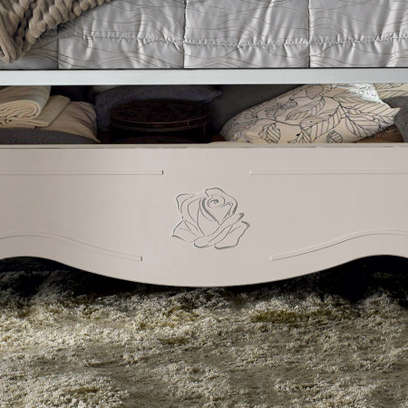 Letto Stella in legno con decoro rosa e contenitore