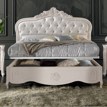 Letto contenitore Stella con testata capitonnè e decori