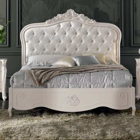 Letto Stella con testata capitonnè, decorazione floreale