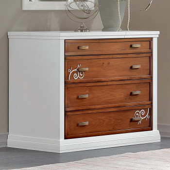 Comò con 4 cassetti, dettagli traforo sui frontali