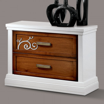 Comodino con 2 cassetti, dettaglio traforo sinistro