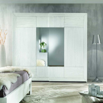 Armadio 2 ante scorrevoli con specchi centrali, dettaglio legno