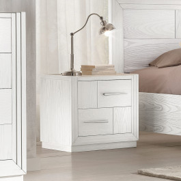 Comodino in legno di frassino, due cassetti, elegante Comodino con due cassetti con zoccolo, dettaglio camera