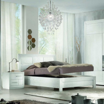 Letto con testata in legno di frassino e contenitore