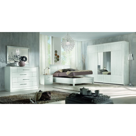 Letto con testata legno e contenitore in camera moderna