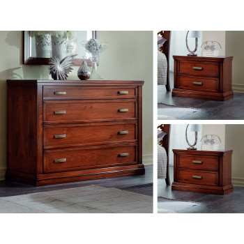 Gruppo comò e 2 comodini in legno di noce