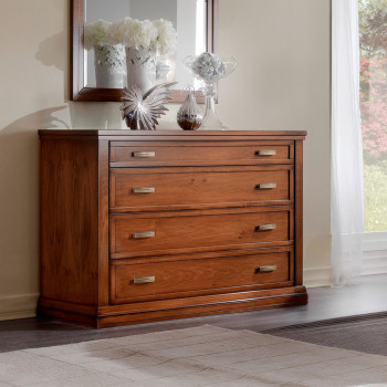 Comò con 4 cassetti in legno di noce tanganica