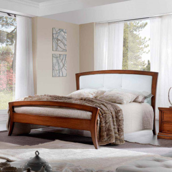 Letto imbottito con 2 swarovski, legno massello scuro