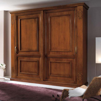 Armadio 2 ante scorrevoli legno con cornici intarsiate