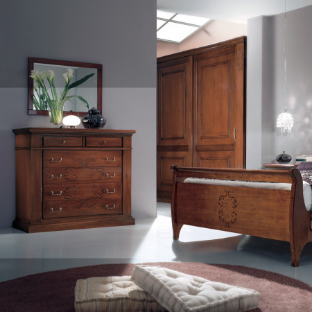 Como' 6 cassetti, intaglio floreale, legno toulipier