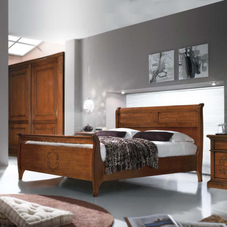 Letto con testata liscia in legno massello