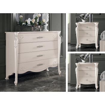 Cassettiera gruppo notte Stella dettagli intagliati