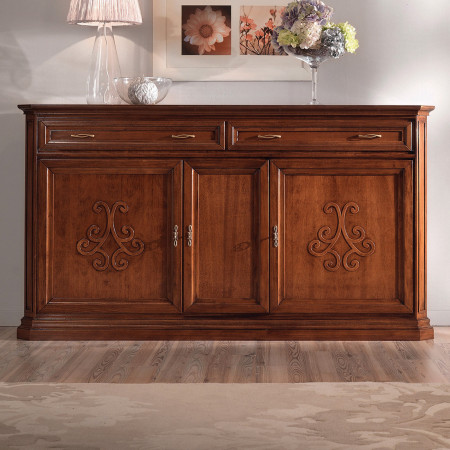 Credenza 3 ante con rilievo a giglio, dettaglio frontale
