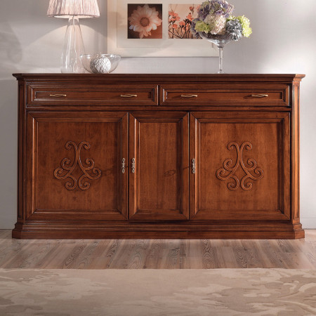 CREDENZA IN LEGNO CLASSICA SOGGIORNO ANTE CON DECORO A RILIEVO