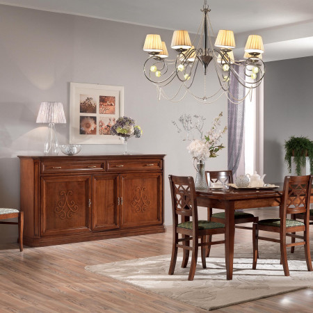 Credenza 3 ante con rilievo a giglio, legno noce