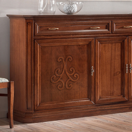 Credenza 3 ante con rilievo a giglio in legno scuro