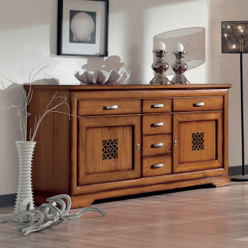 Credenza 2 ante 6 cassetti, dettaglio pannello traforato