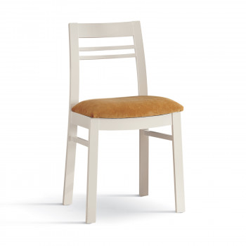 Sedia con sedile imbottito arancione, gambe faggio