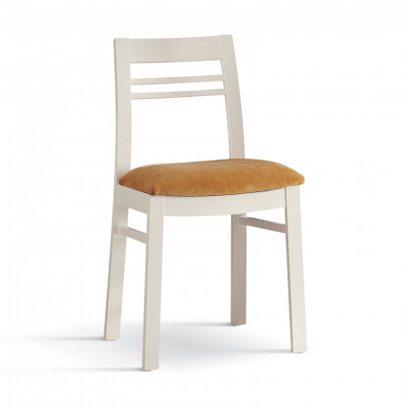 Sedia con sedile imbottito arancione, gambe faggio